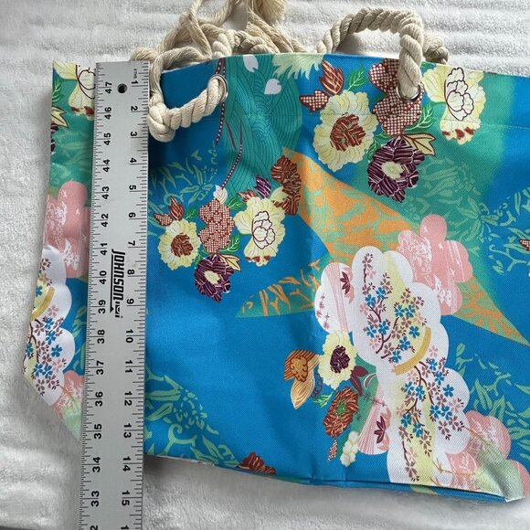 Citron Santa Monica Collection Rope Handle Tote Bag Floral Print Blue Pink 14x19 - Picture 5 of 5